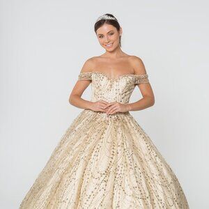 NEW CUT AWAY SHOULDER SLEEVELESS EMBROIDERED BALL GOWN WITH LACE UP BACK GL2831